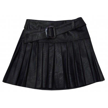 Детска кожена плисирана пола в черно Girls