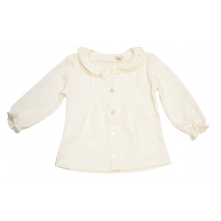 Бебешка блуза за момиче в екрю с яка и предно закопчаване