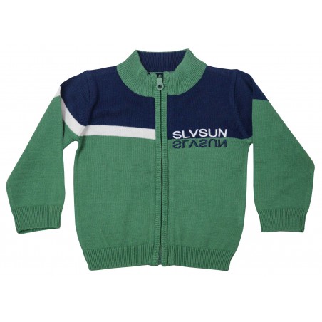 Бебешка жилетка за момче фино плетиво в зелено