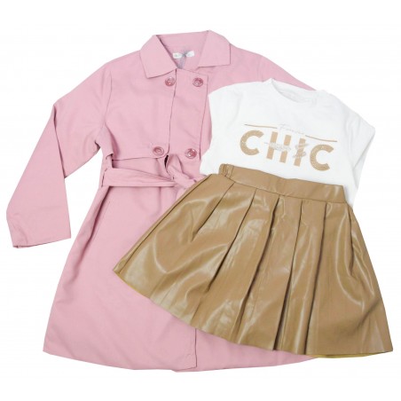 Детски комплект за момиче с шлифер в розово, 3 части