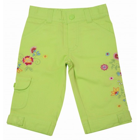 Детски пролетен панталон за момиче в зелено с цветя