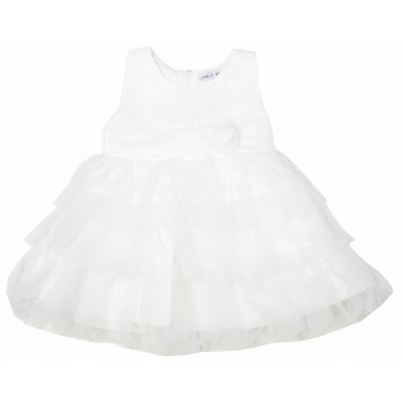 Официална детска рокля в екрю с тюл на волани