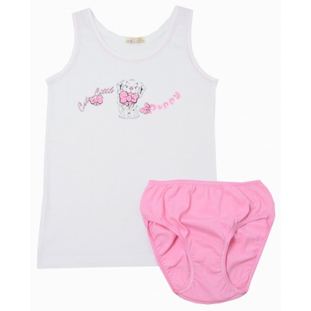 Детски комплект бельо за момиче с потник и бикини с кученце