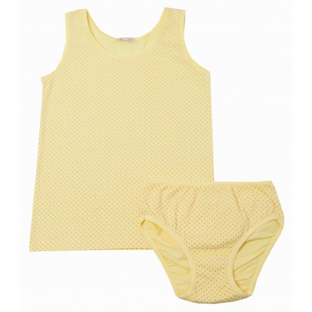 Детски комплект бельо за момиче с потник и бикини в жълто на точици