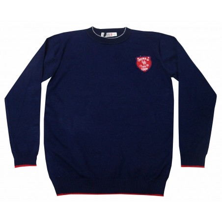 Детски пуловер за момче в тъмносиньо с емблема