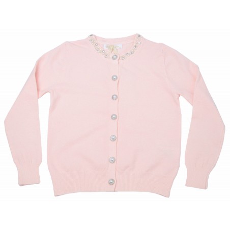 Детска жилетка за момиче фино плетиво в розово