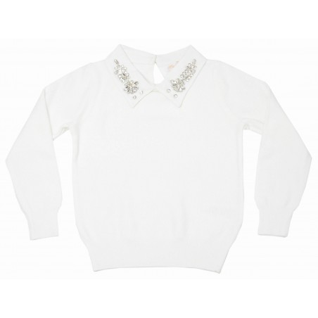 Детски пуловер за момиче фино плетиво в бяло