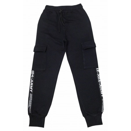 Детско спортно долнище за момче в черно с кантове