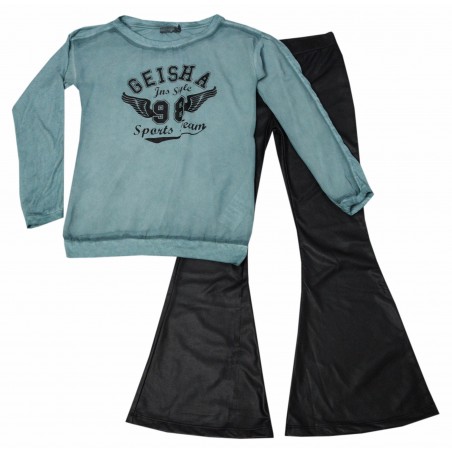 Детски комплект за момиче с блуза и кожен чарлстон панталон