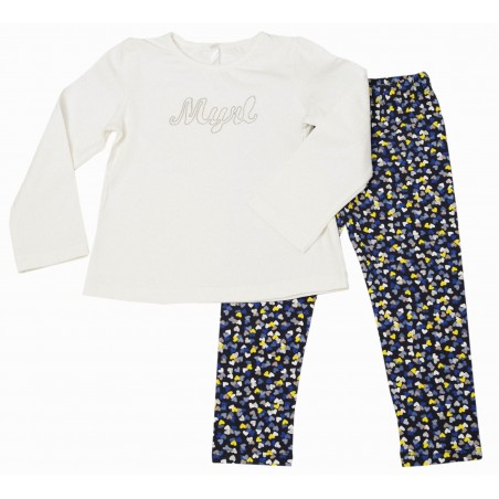 Детски комплект за момиче с блуза в екрю и клин на сърчица