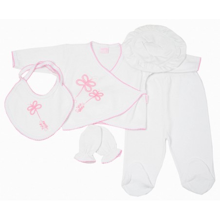 Бебешки комплект за момиче, 5 части в бяло