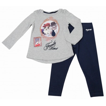 Детски комплект за момиче със сива блуза и тъмносин клин