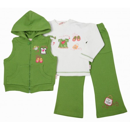 Бебешки комплект за момиче от три части с елек, блуза и долнище в зелено
