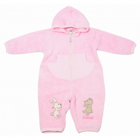 Бебешко боди ромпър за момиче в розово с качулка