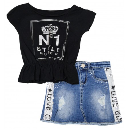 Детски комплект за момиче с тениска и дънкова пола