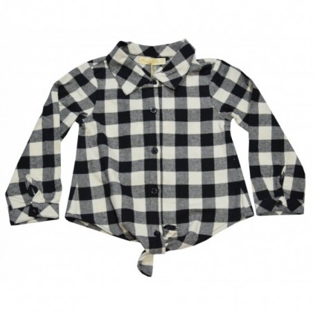 Детска каре риза за момиче с връзки в черно с екрю