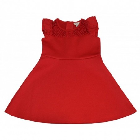 Червена официална бебешка рокля с дантела