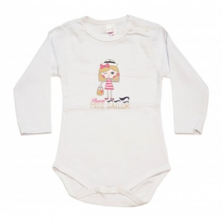 Бяло боди за момиче с морски принт "Miss Sailor"