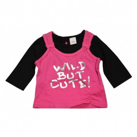 Бебешка блуза за момиче в розово и черно с надпис