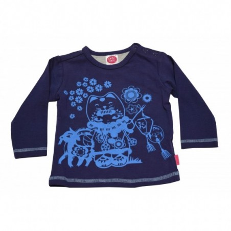 Бебешка блуза за момиче в тъмносиньо с коте