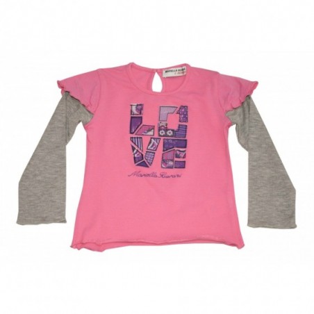 Бебешка блуза за момиче в розово и сиво с надпис Love