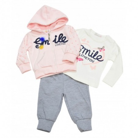 Бебешки комплект Smile с розов суитшърт и сиво долнище