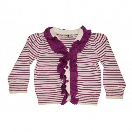 Бяла бебешка жилетка с лилаво райе