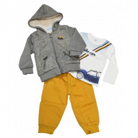 Бебешки комплект с подплатен суитшърт, блуза и жълт панталон