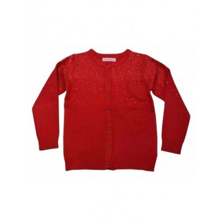 Червена детска жилетка с пайети