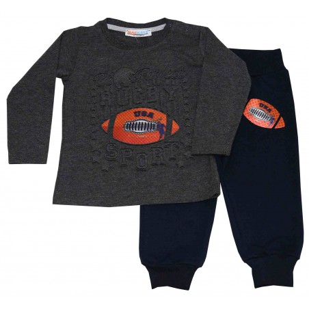 Спортен бебешки комплект от две части с релефен принт Rugby