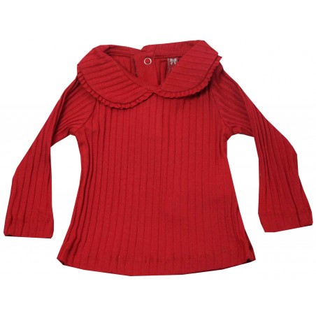 Червена бебешка блуза рипс с яка за момиче