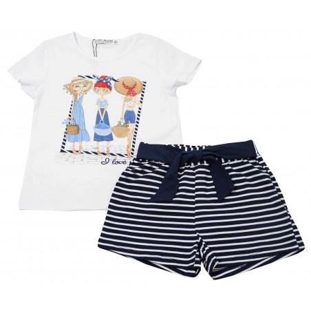 Детски комплект за момиче I love you в тъмносиньо