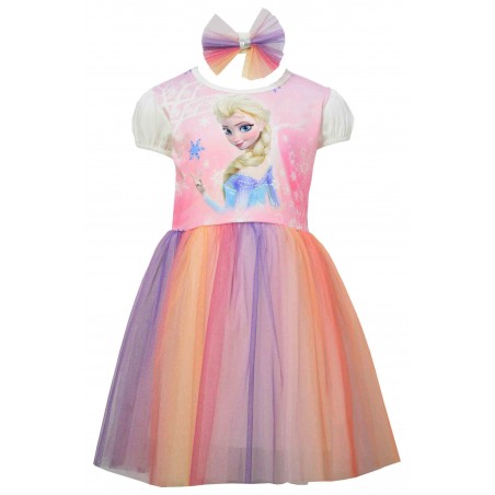 Официална детска рокля с цветен тюл и аксесоар за коса