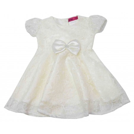 Официална бебешка дантелена рокля в екрю с панделка