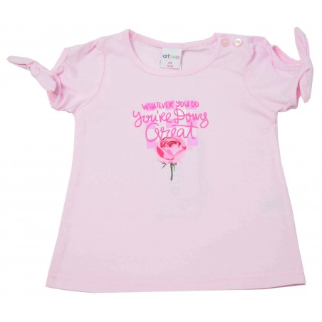 Розова бебешка тениска за момиче с връзки на ръкавите