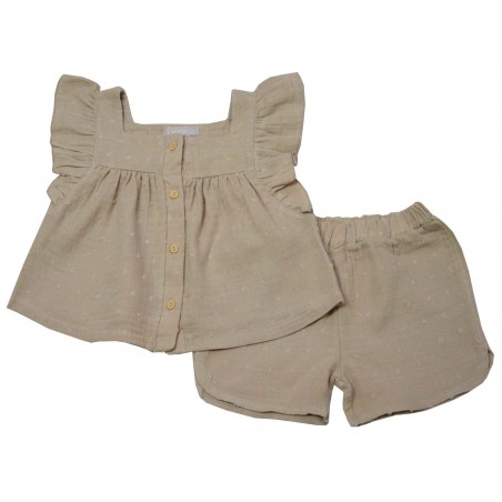 Кафяв бебешки комплект Baby с къси ръкави