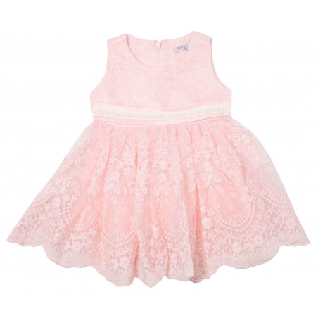 Официална розова бебешка рокля с бродерия цветя