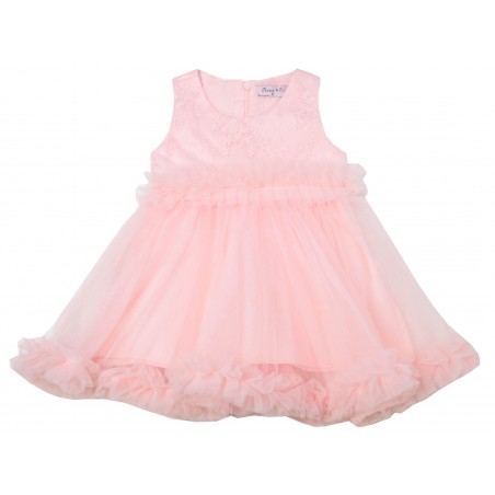Официална бебешка рокля в розово с бродерия цветя и тюл