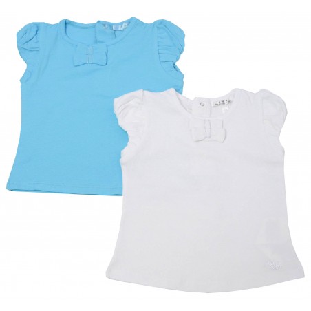 Памучни Тениски за Бебе Момиче - Синя и Бяла