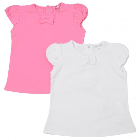 Памучни Тениски за Бебе Момиче - Розова и Бяла