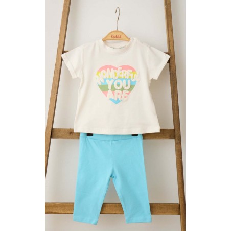Kомплект за момиче с бяла тениска и светлосин клин